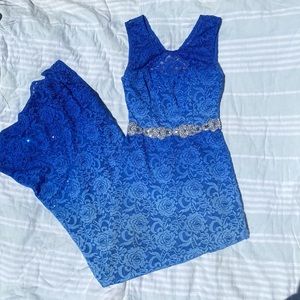 Blue Ombré Formal Dress w/Leg Slit